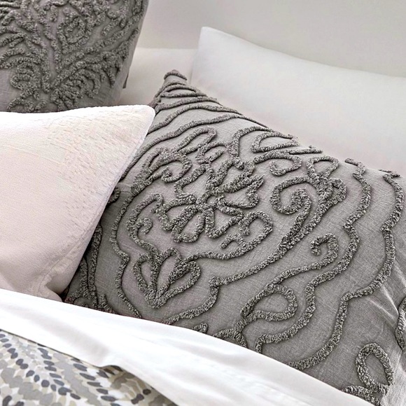 Pillow Cover Sham Sateen Embroidery Gray - King Size- NEW - Pottery Barn